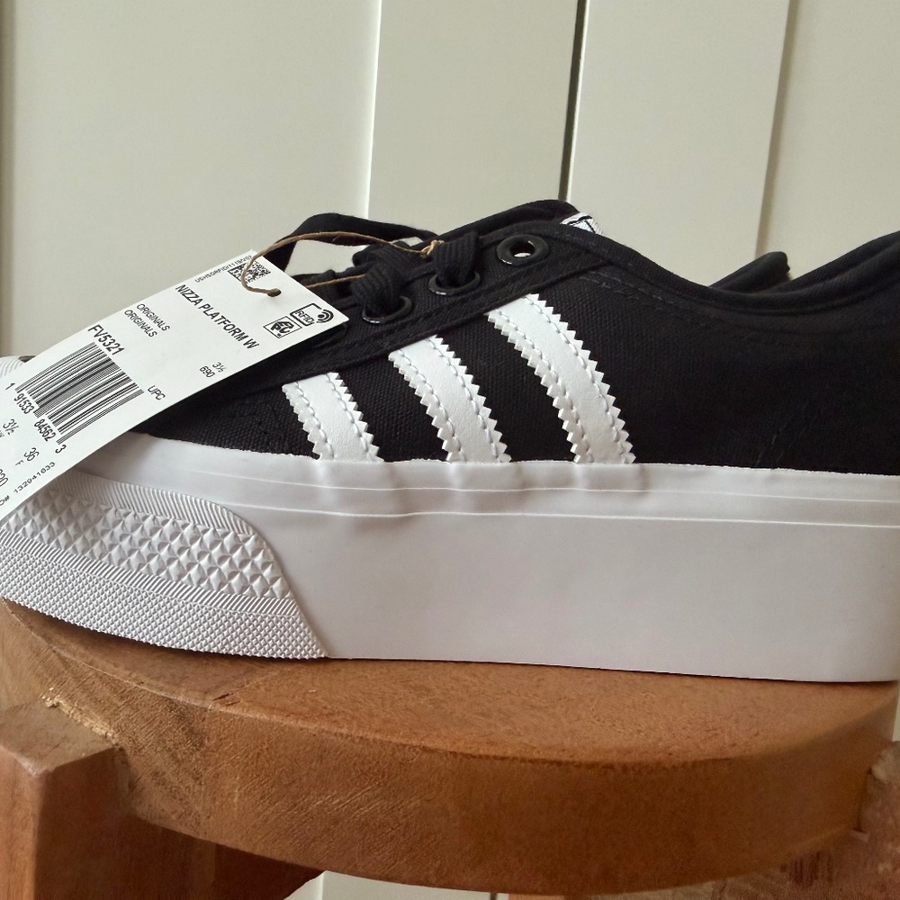 WOMENS NEW ADIDAS NIZZA PLATFORM SHOES SNEAKERS BLACK